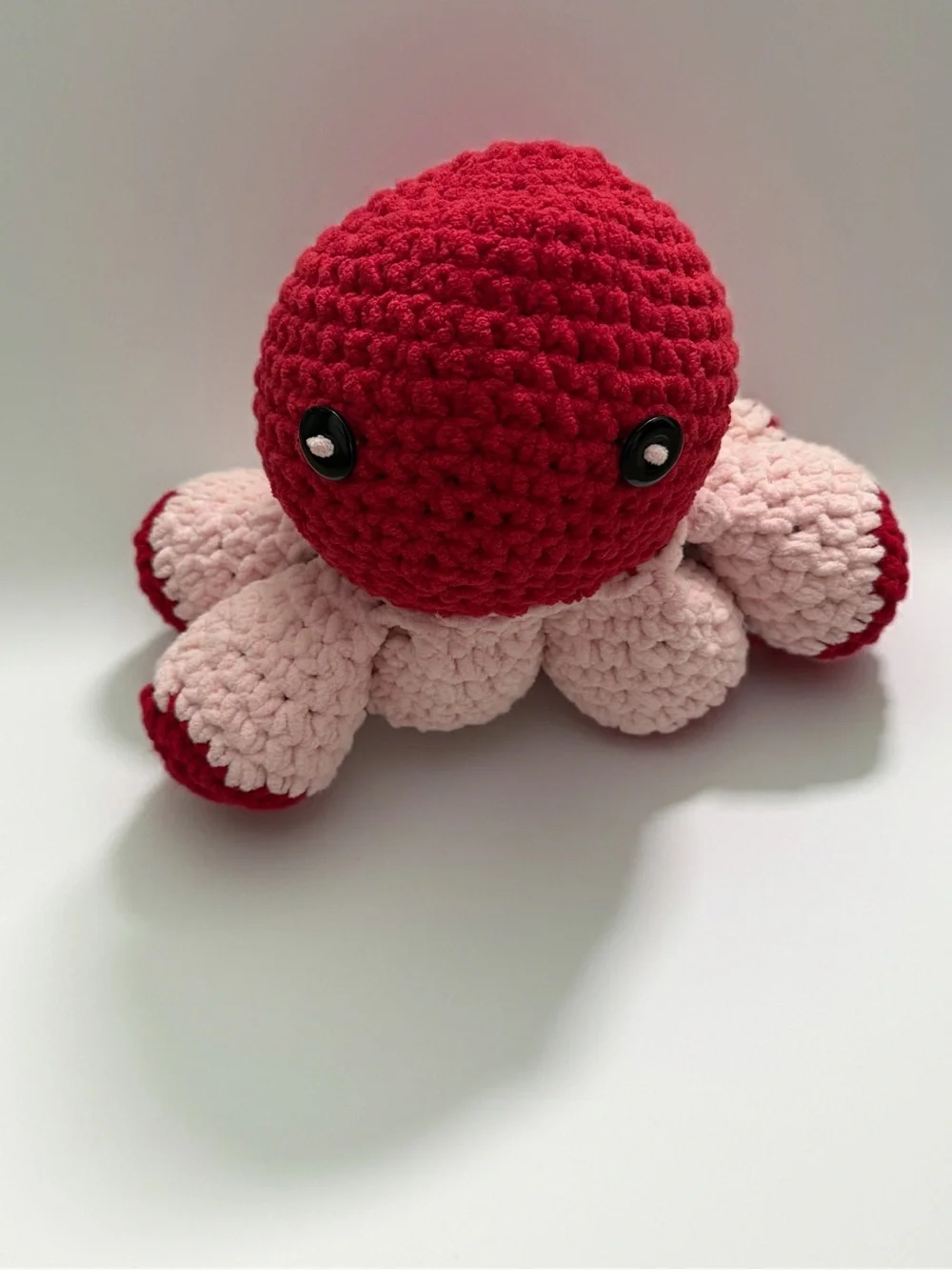 Handmade Plush Octopus - Red & light Pink Crocheted Stuffed Animal